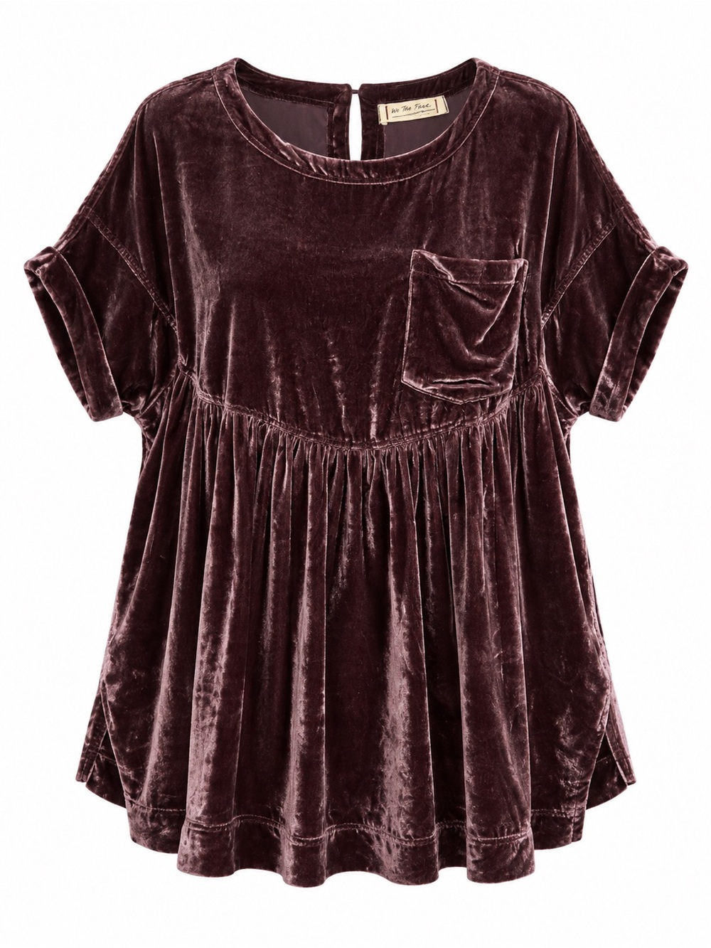 Free People Moon City Velvet Short-Sleeve Tunic in Plum